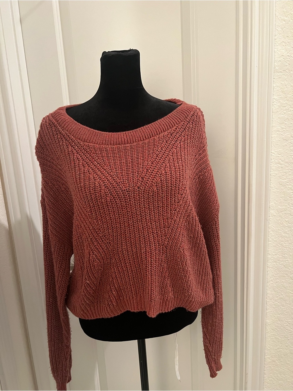 Express Women’s XS Pink Rust Knit Sweater Lace Up Open Back Long Sleeve